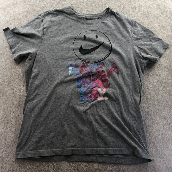 Nike Womens T-Shirt Large Gray Have A Nike Day Smiley Face Graphic Tee Casual - Picture 5 of 6
